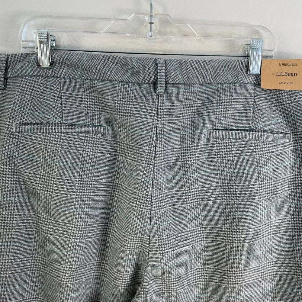 NEW‎ LL Bean Womens 20 Medium Tall Classic Fit Plaid Pants Straight Leg